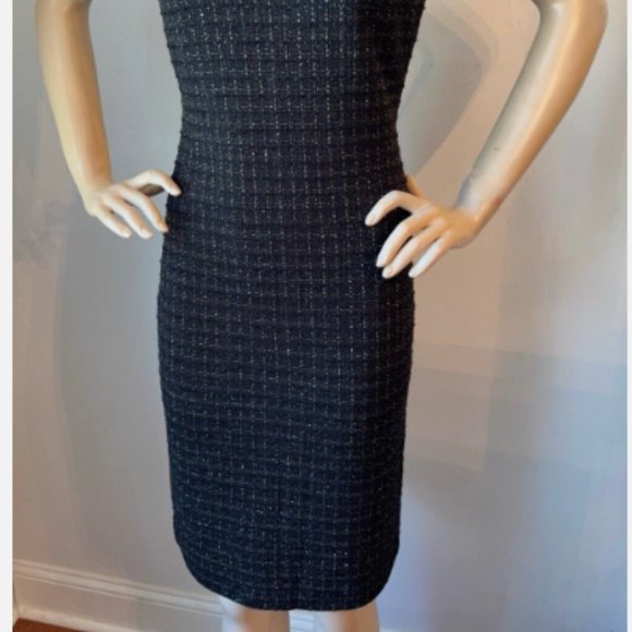 ST JOHN METALLIC EYELASH TWEED KNIT BLACK/GOLD SHIMMER DRESS sz 16 - Picture 6 of 9